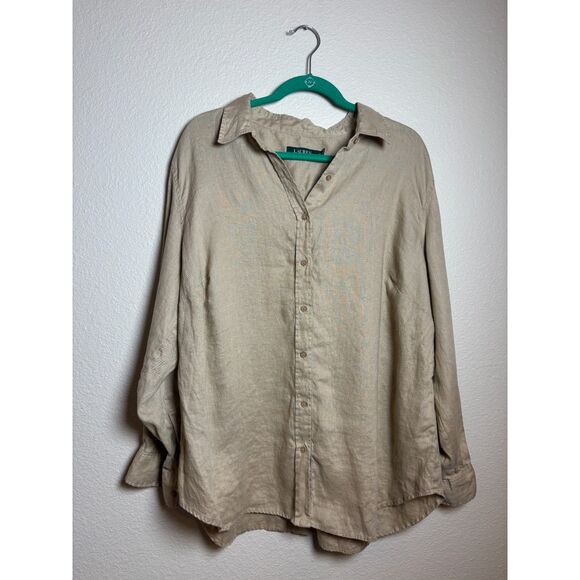 ralph lauren womens oversize linen button down brown XXL - Picture 1 of 8